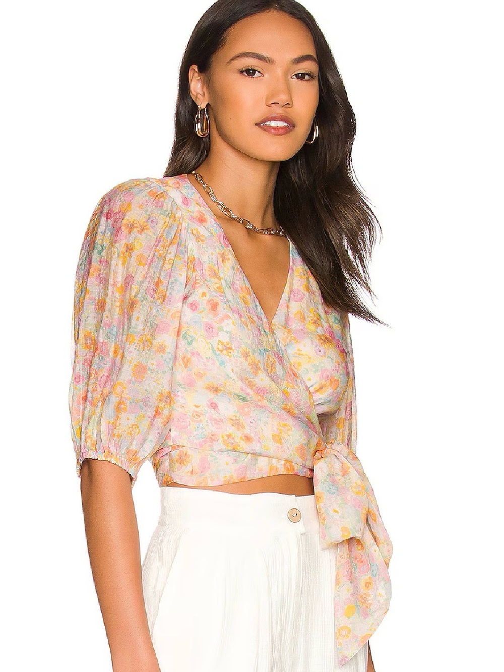 ***MINKPINK  ***Elvira Pastel Multi Floral Wrap Crop Top